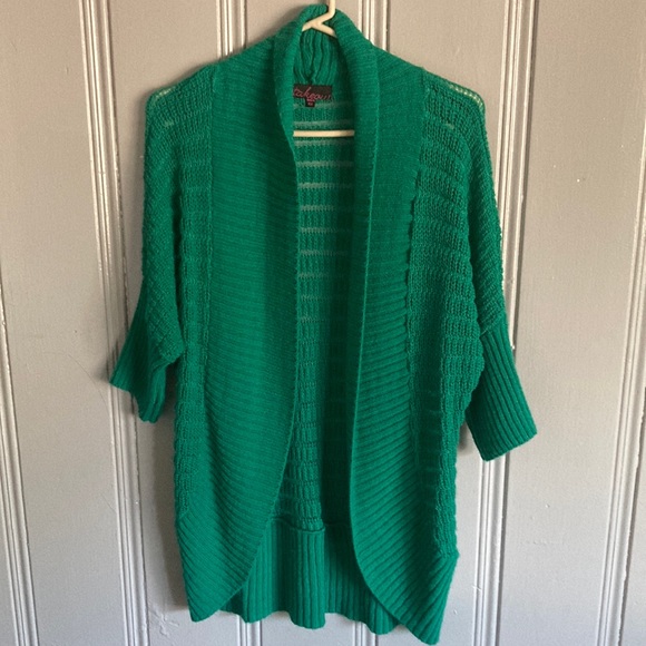 2XHP Brand NWOT Stunning Emerald Green Knit Long Duster Style Sweater OS - Picture 4 of 12